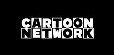 the cartoon network logo is shown in white letters on a black background with an orange cat