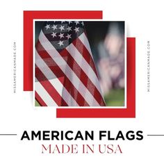 an american flag with the words made in usa written below it on top of red and white squares