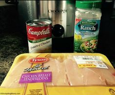 the ingredients for crockpot ranch chicken are displayed