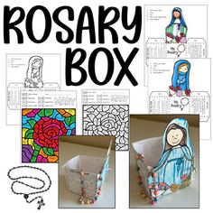 the rosary box is filled with pictures and beads to make it easier for children to read