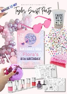 a birthday party with balloons, confetti and other things to make it pop