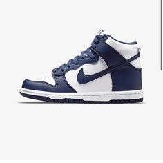 New With Tags Navy Blue Nike Dunk High Tops Nike Shoes Dunks High, Nike Shoes High Tops Women, Navy Blue Quinceanera Heels, Nike Navy Blue Shoes, Dark Blue Shoes Aesthetic, Womens Nike High Tops, Nike Shoes Jordans Women's, Casual Navy Low-top Basketball Shoes, Navy High-top Sneakers With Boost Midsole