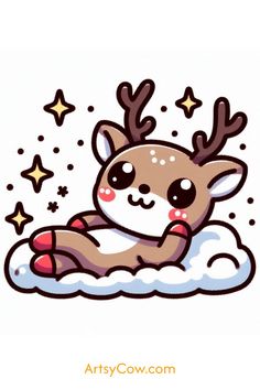 a cartoon deer laying on top of a cloud