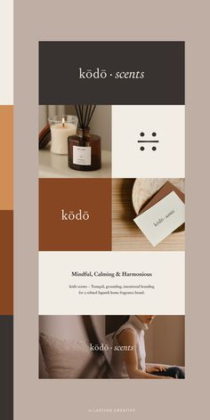 the front and back pages of kodo's new website, featuring an image of a woman sitting on a couch