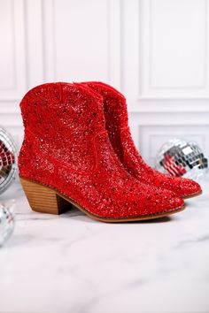 Red Rhinestone Shine Bright Booties - Whiskey Skies Rhinestone Ankle Boots Outfit, Rhinestone Ankle Boots, Ankle Boots Outfit, Boots Outfit Ankle, Red Booties, Cowgirl Chic, Red Rhinestone, Boots Outfit, Shine Bright