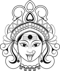 Goddess Drawing, Indian Goddesses, Bird Silhouette Art, Kali Maa, Indian Goddess Kali, Indian Art Paintings, Mandala Design Art, Outline Drawings