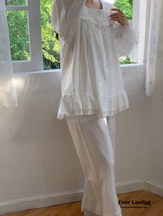 White Lace Ruffle Cottage Pajama Set | Best Stylish Bedding | Ever Lasting Stylish Bedding, Stylish Beds, Current Styles, Loungewear Sets, Lace Ruffle, Room Makeover, Bedding Sets, Bed Sheets, White Lace