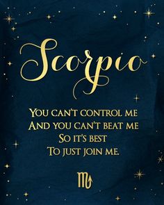 the zodiac sign for scorpic is shown in gold on a dark blue background