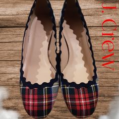 J. Crew Tartan Heels Orig. $248 Size Us7 Scalloped Detailed Wool Upper Heel 1 2/5" Christmas Plaid Shoes, Plaid Shoes Heels, Jcrew Tartan Plaid Outfits, Tartan Shoes Heels, Green Tartan Handbag With Burgandy Handles, Tartan Shoes, Tartan Fashion, Red Shoes, Winter Style