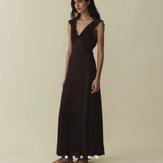 In A Swingy Viscose-Rayon Blend, The Arleen Dress Features A Plunging V-Neckline Adorned With Cascading Ruffles. A Fitted Bodice With An Invisible Side Zipper Gives Way To An Ankle-Grazing Bias-Cut Skirt, While A Single Snap Fastens At The Center Back. Doen Dress, Delicate Lingerie, Flowy Summer Dresses, Bias Cut Skirt, Cascading Ruffles, Casual Day Dresses, Evening Gowns Elegant, Cocktail Attire, Lingerie Collection