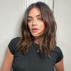 Bob Haircuts For Women Dark Hair, Layered Bob Hairstyles Dark Hair, Lucy Hale Mid Length Hair, Should Length Shag Hair, Lob With Round Face, Haircuts After Breakup, Medium Length Bob Thick Hair, Medium Length Chunky Layers, Brown Hair For Round Face