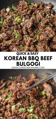 Bulgogi (Korean BBQ Beef). Tender, succulent beef marinated in a sweet and savory sauce with a smoky flavor! A quick and simple, delicious Korean dish.