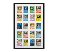 the pokemon trading card collection is displayed in a black frame