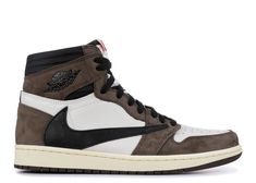 These high top Jordan 1’s are black, dark mocha, and sail in color. This particular shoe is one of the many of the iconic rapper Travis Scott collaboration with Jordan. The base of the shoe is white leather with suede overlays in the color dark mocha. The Nike swoosh is backwards an in black leather. There is a surprise on the collar of the shoe, which is a hidden stack pocket sewn in it. It is a unique feature on this shoe. The midsole of this sneaker is yellowed that follow an earth toned pall Jordan Travis Scott, Travis Scott Jordan 1, Inspiring Wallpaper, Calming Patterns, Authentic Jordans, Nike Air Jordan 1 Retro, Jordan 1 High Og, Air Jordan Retro, Air Jordan 1 Retro High Og