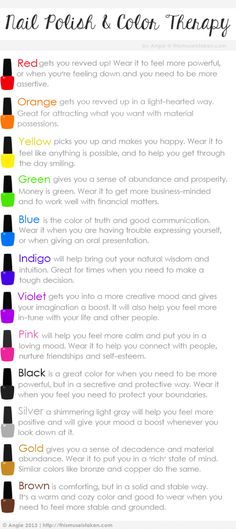 Nail Color meanings~ www.facebook.com/thesoulfuleclectic Colour Therapy, Unghie Nail Art, Nail Colour, Jamberry, Nail Color, Color Therapy, Nail Polish Colors, Love Nails, All Things Beauty