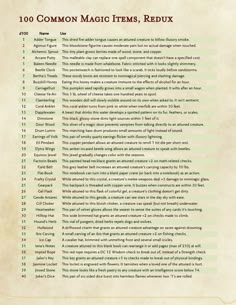 a page from the book 100 common magic items, redux