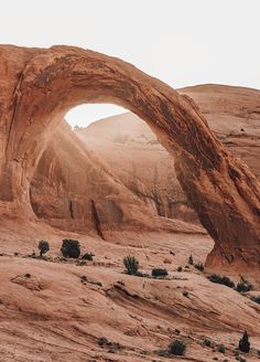 an arch shaped rock formation in the desert