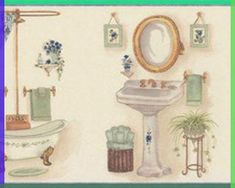 bathroom wallpaper border in Borders Helpful Wallpaper, Clawfoot Bathtub Bathroom, Wallpaper Border Ideas, Wallpaper Borders For Bathrooms, Bathroom Border Tiles, Fancy Bathroom, Border Ideas, Borders Free, Urban Decor