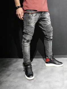 Check us Out! Free Shipping (US Only) on orders of $100 or more Biker Jeans Outfit, Rock Style Men, Painted Shorts, Jeans Outfit Men, Ripped Men, Mens Fashion Smart, Zipper Jeans, Mens Fashion Rugged