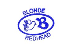 a blue and white logo with the words blonde redhead on it's left side