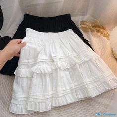 Orcajump - White Elastic High-waisted Skirt with a Sweet Ruffle Hem, Designed to Prevent Discomfort and Ensure Comfortable Fit. A Line Skirt, Ruffle Hem, A Line Skirts, High Waisted Skirt, Comfort Fit, A Line, High Waisted, Elastic, Skirt