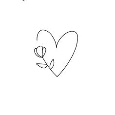 a black and white drawing of a heart with a flower on it's side