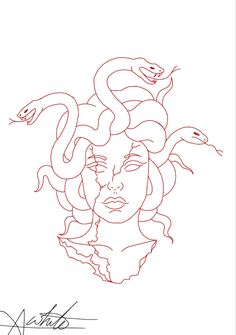 a drawing of a woman with snakes on her head