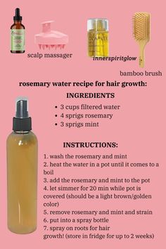 rosemary water recipe for hair growth | rosemary water for hair growth | haircare #innerspiritglow #haircare #hairgrowth #rosemarywater #rosemarywaterhair #longhair Rose Water Hair Growth, Rose Water Recipe For Hair, As I Am Rosemary Water, Rosemary Hair Water, Hair Serums For Growth, What Helps With Hair Growth, How To Use Rosemary Water, Rosewater For Hair Growth