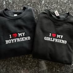 two shirts that say i love my boyfriend and i heart my girlfriend