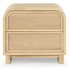 a wooden nightstand with two drawers on one side and an open drawer on the other