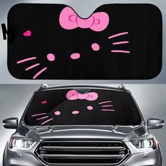 the front and back of a car with hello kitty on it