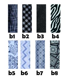 the different types of ties are shown in black and white, including one with zebra print