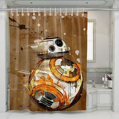 star wars bb-8 droid robot 2 shower curtains 2 Shower Curtains, Personalized Shower Curtain, Bb 8, Small Bath, Shower Rod, Mesh Laundry Bags, Shower Curtain Set, Bath Sets, Shower Stall