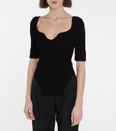 Khaite - Irina ribbed-knit top | Mytheresa Fitted Ribbed V-neck Knit Top, Black Pointelle Knit V-neck Top, Chic Ribbed Fitted Top, Fitted Seamless V-neck Knit Top, Chic Fitted Knit Top With Ribbed Neckline, Chic Ribbed Fitted Knit Top, Chic Fitted Fine Knit Top, Trendy Fitted Fine Knit Top, Chic Fitted Knit Top