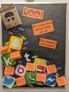 a bulletin board with social media on it