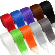 different colors of hair on white background