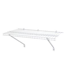 a white shelf with two brackets attached to it's sides and the bottom is empty