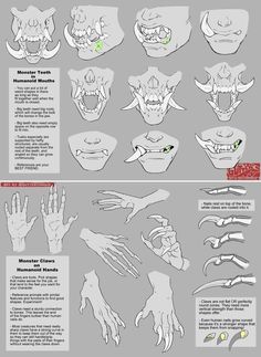 an info sheet shows how to draw hands and claws for the character's head