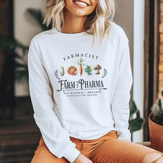 Tired of the agendas!? Us too!  Let thy food be thy medicine and the medicine be thy food!  And no I'm not registering my garden with the government.   Link to same graphic on a sweatshirt:  https://www.etsy.com/listing/1563487487/veggie-sweatshirt-farm-not-pharma-shirt?click_key=3f998b41dd2137f0c050e85b93ea187cd1938277%3A1563487487&click_sum=5f1d636c&ref=shop_home_active_1&pro=1&sts=1 This classic unisex long sleeve tee fits like a well-loved favorite. Casually elegant with an excellent quality Keeping Up Appearances, Farm Clothes, Gift For Gardener, Casually Elegant, Botanical Shirt, Gardening Shirts, Christian Tees, Clothes Line, Everyday Items