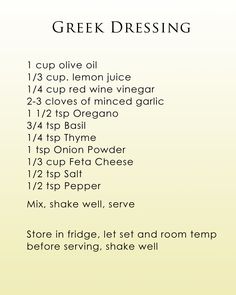 a recipe for greek dressing with instructions on how to make it and what to use them