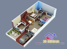 a 3d rendering of a house with the living room and dining area