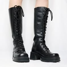 Goth Platform Lace-up Boots Tall Goth Boots, 90s Chunky Boots, Knee High Lace Up Boots, 2000s Inspired Outfits, Goth Platforms, Dior Boots, Grunge Boots, Goth Shoes, 90s Goth