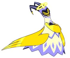 a yellow and purple bird is standing in the air