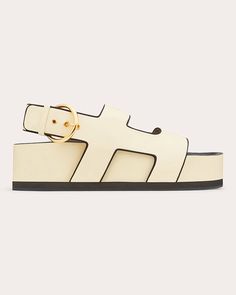 Casually luxe, the Cher sandal features a double-strap design crafted from genuine calf leather and set atop a thick platform sole. Contrast grosgrain piping and shiny goldtone buckles offer elevated appeal.Gold-tone buckle closureContrast grosgrain pipingRound toeUpper: 100% calf leatherUpper contrast: 100% viscoseLining: 100% goat leatherPlatform: 100% microOutsole: 100% TPUSpot cleanHandmade in Italy Size & Fit Platform height: 1.96in (50mm) Sustainability Metrics: Circular Economy: product i Dinner Fashion, Leather Platform Sandals, Circular Economy, Shoe Fits, Goat Leather, Strap Design, Personal Shopping, Flat Shoes, Summer Shoes