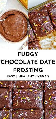 fudgey chocolate date frosting with sprinkles on the top and bottom