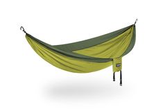 a hammock hanging from the side with two straps on each end and one attached to