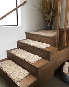 a set of stairs with carpet on the bottom