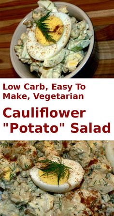 this is an image of low carb, easy to make vegetarian cauliflower potato salad