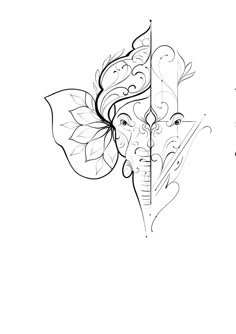 a drawing of an elephant with leaves on it's head