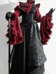 Big Dress Reference, Matching Ball Gown And Suit, Renne Faire Outfits, Historical Gothic Fashion, Fancy Vampire Outfit, Gothic Fantasy Clothing, Gothic Vampire Clothes, Halloween Dinner Outfit, Fancy Goth Dress